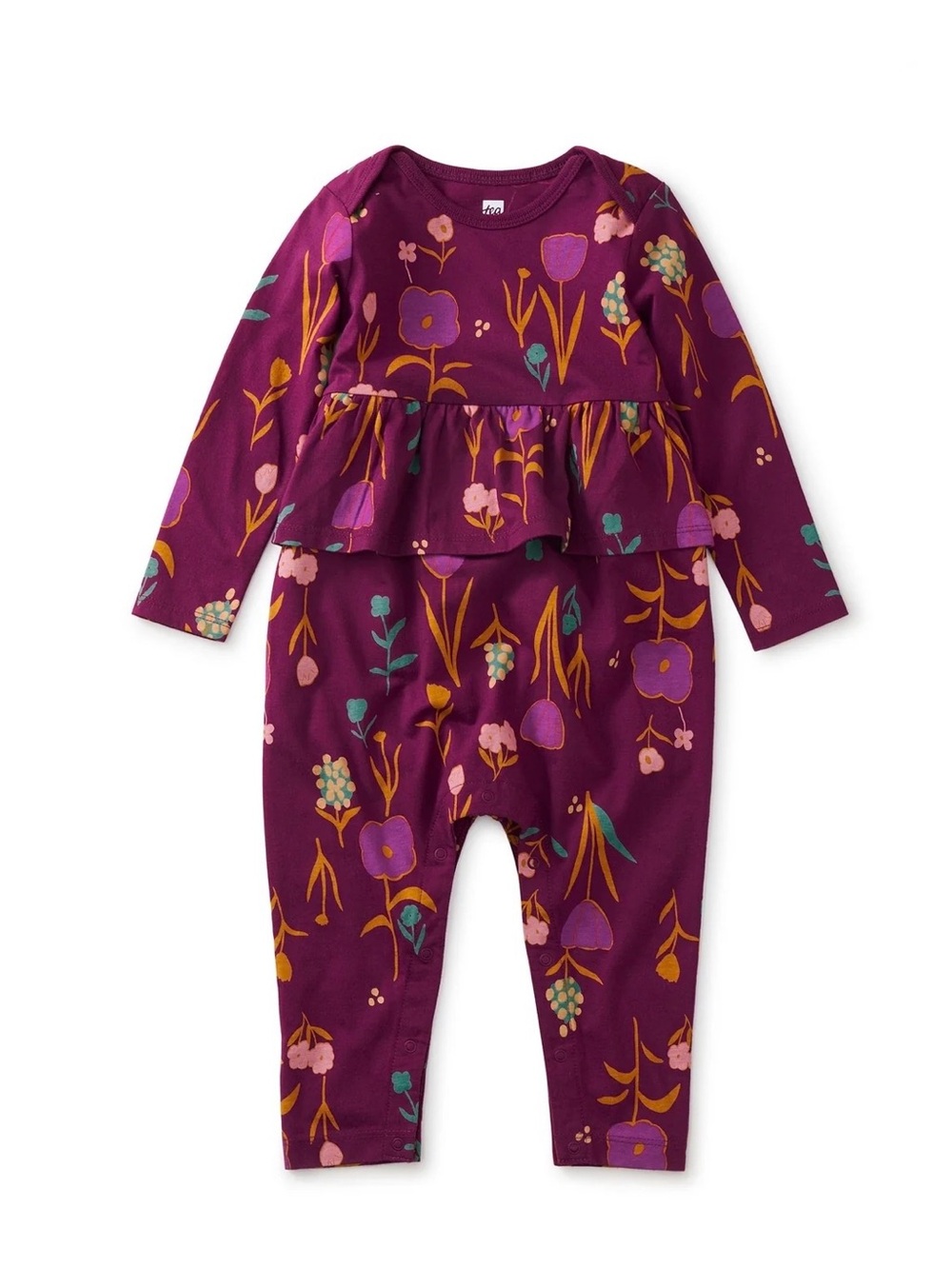 Tea Collection Purple Floral Long-Sleeve Peplum Romper